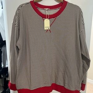 JODIFL Women’s Striped Crewneck - Black/Brown and Red